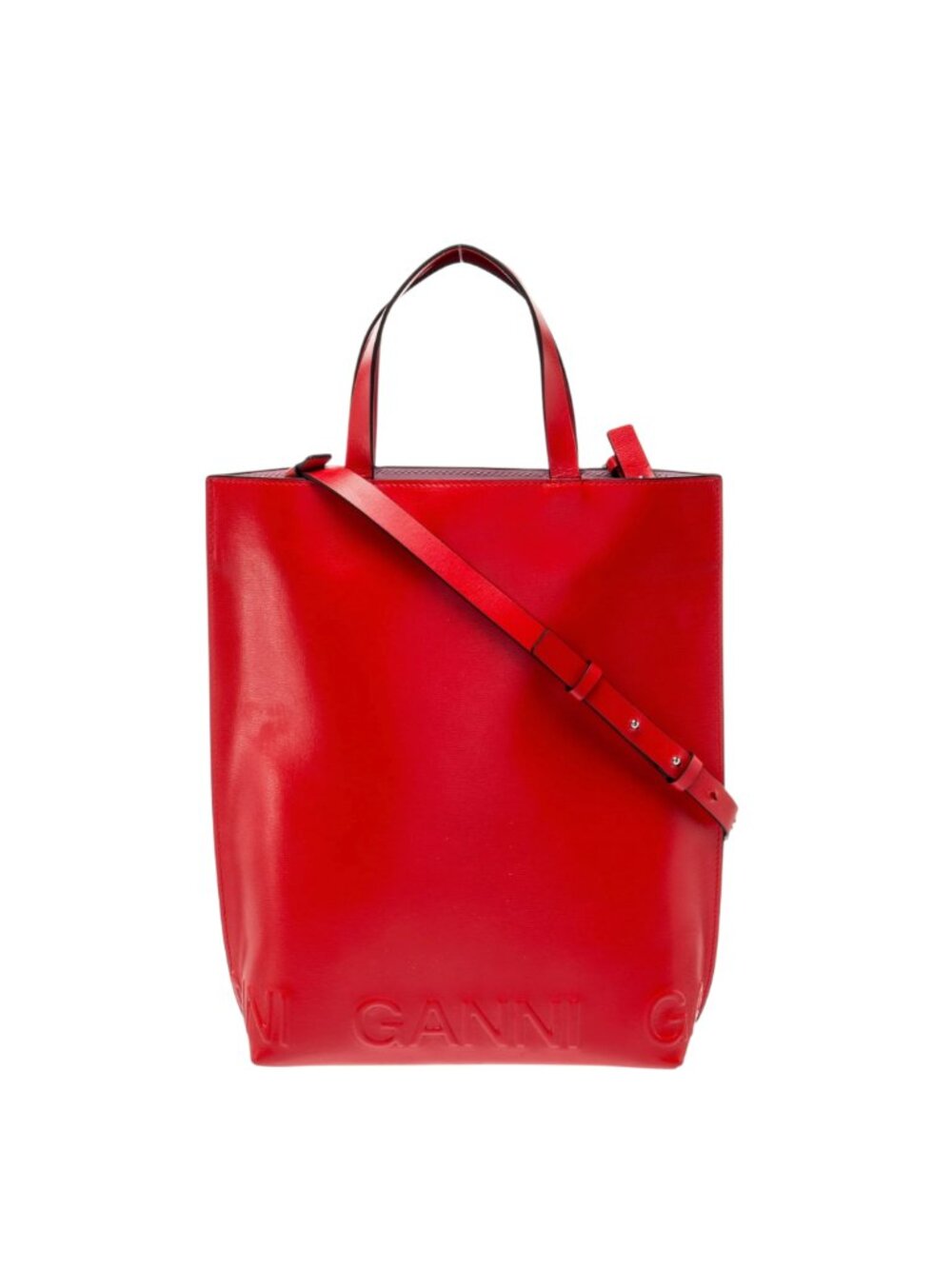 Ganni Banner Tote Shoulder Bag Purse Womens Red Leather Lined Crossbody Strap